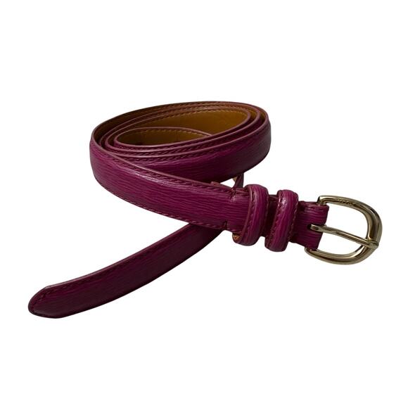 Lauren Ralph Lauren Belt Womens XL Berry Italian Leather Skinny Silver Buckle - Picture 1 of 10